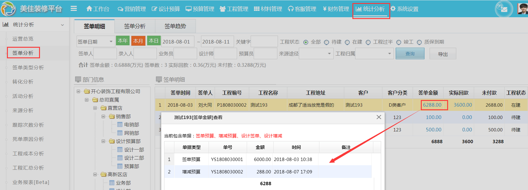 簽單分析可查看簽單明細(xì)